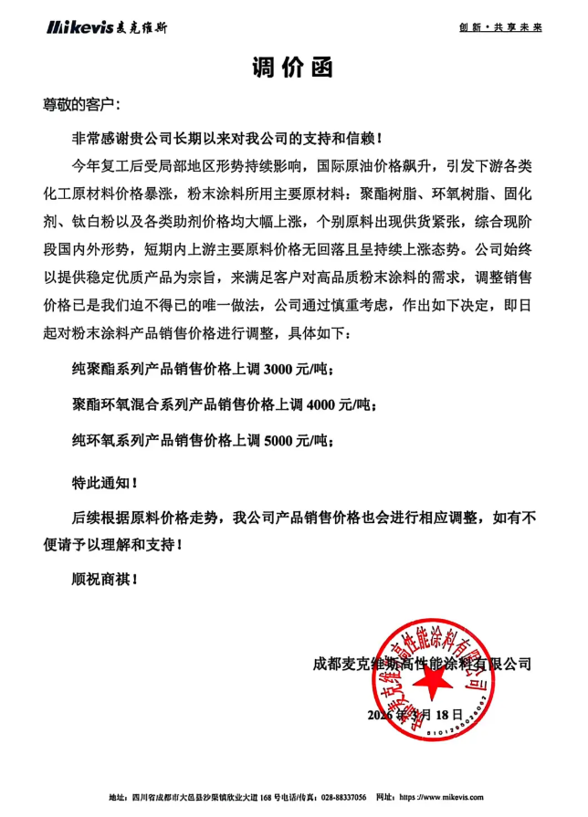 最高上調(diào)5000元/噸！麥克維斯被迫發(fā)布漲價(jià)通知！