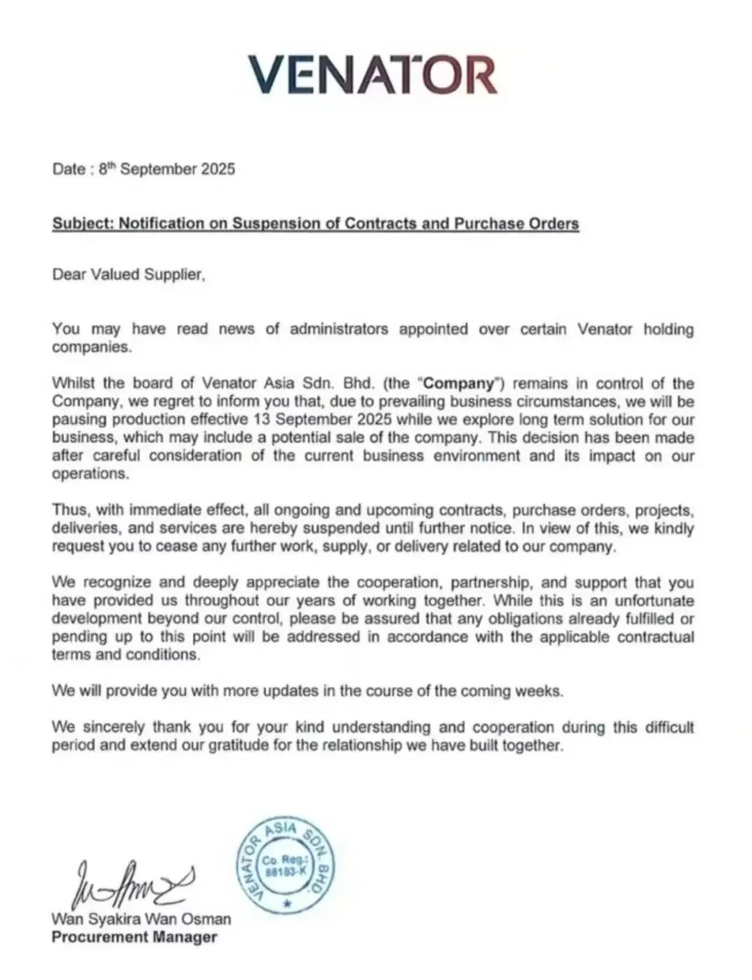 緊急！泛能拓鈦白粉龍頭宣布生產(chǎn)停止、服務(wù)停止！